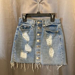 Heavily Distressed Jean Mini Skirt